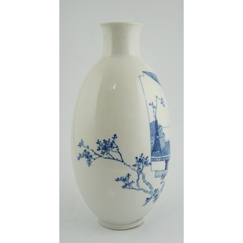 105 - A large Chinese blue and white ovoid vase, early 20th century, painted with a woman and child at a w... 