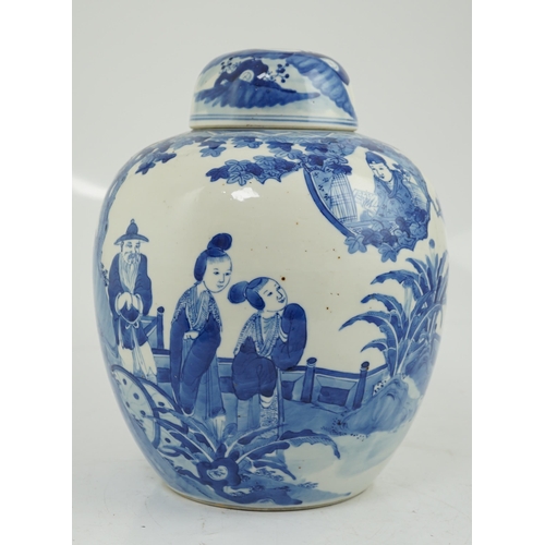 106 - A large Chinese blue and white Romance of the Western chamber ovoid jar and cover, Kangxi mark, bu... 