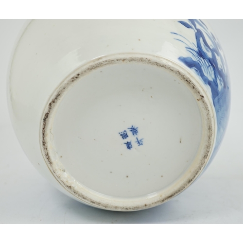 106 - A large Chinese blue and white Romance of the Western chamber ovoid jar and cover, Kangxi mark, bu... 