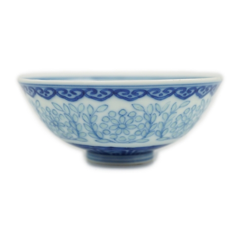 110 - A Chinese blue and white rice grain bowl, Jiaqing mark and possibly of the period, the exterior wi... 