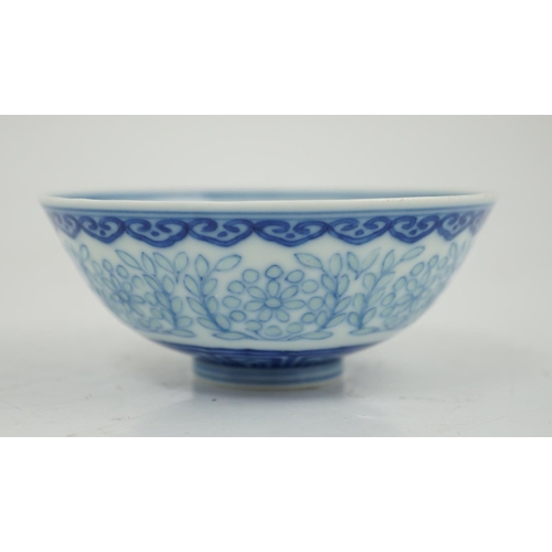 110 - A Chinese blue and white rice grain bowl, Jiaqing mark and possibly of the period, the exterior wi... 