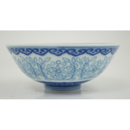 110 - A Chinese blue and white rice grain bowl, Jiaqing mark and possibly of the period, the exterior wi... 