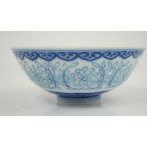 110 - A Chinese blue and white rice grain bowl, Jiaqing mark and possibly of the period, the exterior wi... 
