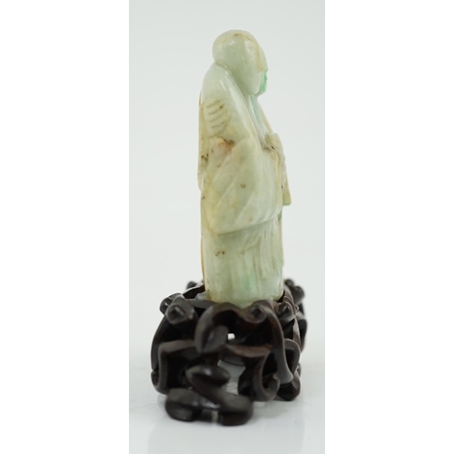 120 - A Chinese jadeite group of the He He Erxian, 19th century, the twins standing shoulder to shoulder a... 