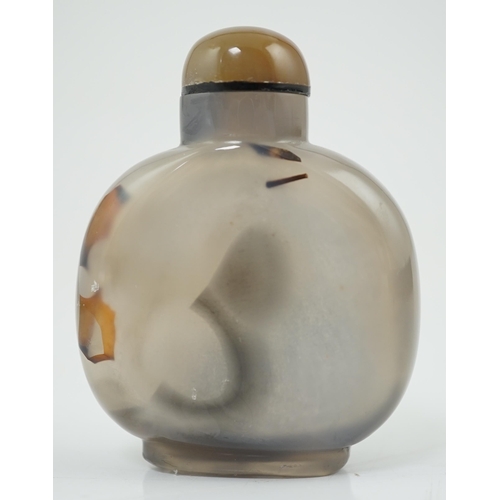 134 - A Chinese cameo agate sage and crane snuff bottle, 19th century, well hollowed, the carver skilful... 