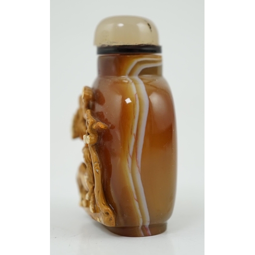 137 - A good Chinese cameo chalcedony 'horse and monkey' snuff bottle, 19th century, skilfully carved from... 