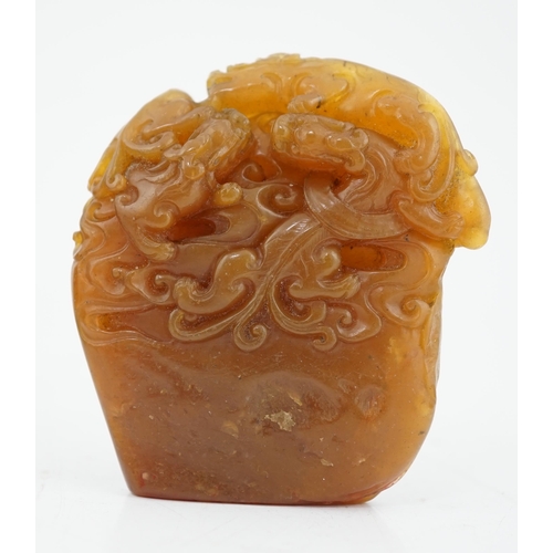 146 - A group of nine Chinese soapstone literati seals, and a similar example in agate, tallest 9cm