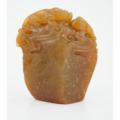146 - A group of nine Chinese soapstone literati seals, and a similar example in agate, tallest 9cm