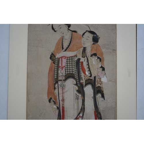 156 - Chinese School, Yongzheng period (1723-35), watercolour on paper, two court ladies, two collector's ... 