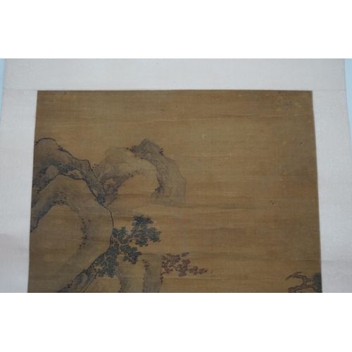 157 - Chinese School, 18th century, a scroll painting on silk of figures on a boat, signed Qiu Ying, image... 