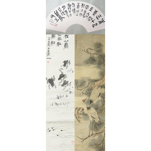 159 - Three Chinese scroll paintings, 19th/20th century, largest 163.5cm x 44cm