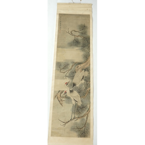 159 - Three Chinese scroll paintings, 19th/20th century, largest 163.5cm x 44cm