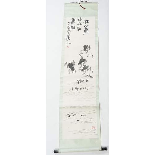 159 - Three Chinese scroll paintings, 19th/20th century, largest 163.5cm x 44cm