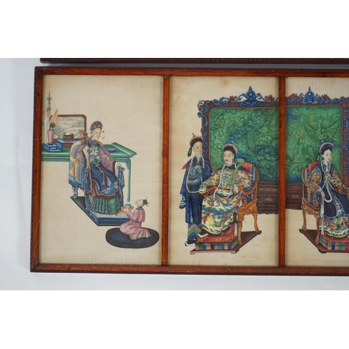 160 - A set of eight Chinese pith paintings of an emperor and empress, court dignitaries and attendants, m... 