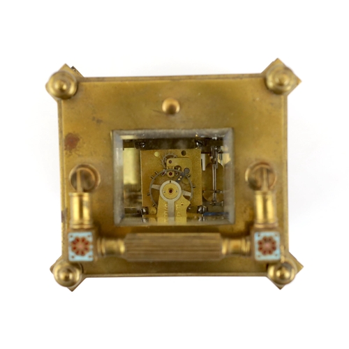 162 - An early 20th century French ormolu and champlevé enamel hour repeating carriage clock with scrollin... 