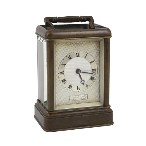 164 - T. Martin & Co., 151 Regent Street. W.,  a Victorian bronze carriage timepiece in gorge case with si... 