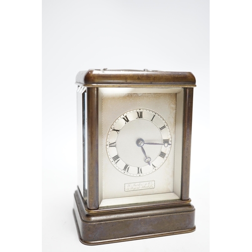 164 - T. Martin & Co., 151 Regent Street. W.,  a Victorian bronze carriage timepiece in gorge case with si... 