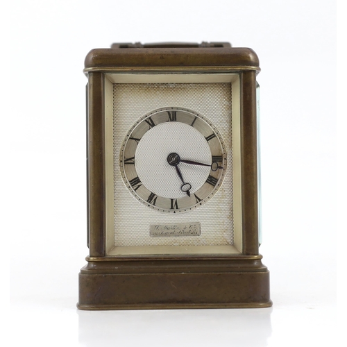 164 - T. Martin & Co., 151 Regent Street. W.,  a Victorian bronze carriage timepiece in gorge case with si... 