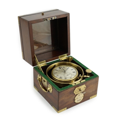 165 - Edward Baker of London, a Victorian one day marine chronometer in brass mounted mahogany case, with ... 