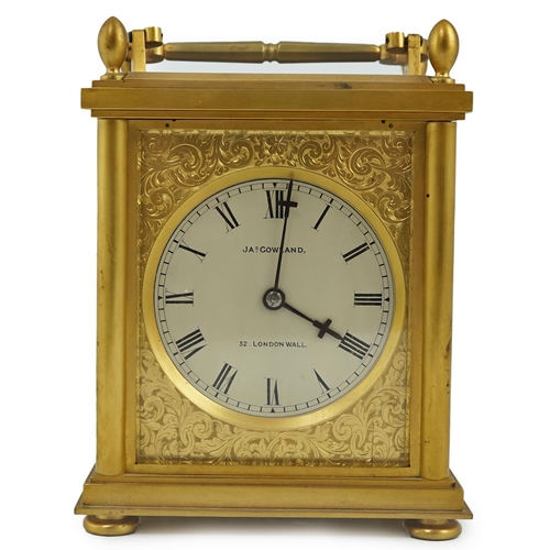 166 - James Gowland of London, a rare mid 19th century giant gilt bronze single fuseé carriage timepiece, ... 