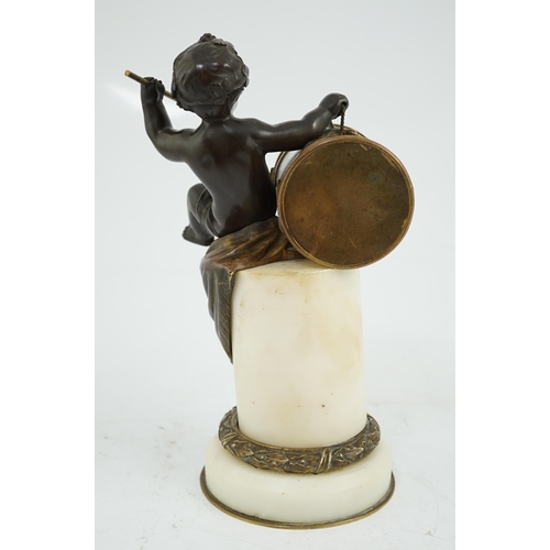 169 - An early 20th century French eight day bronze and ormolu desk timepiece modelled as a putto banging ... 