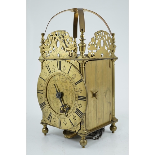 171 - Robert Watts of Stamford, an early 18th century brass lantern clock, the Roman dial engraved with th... 