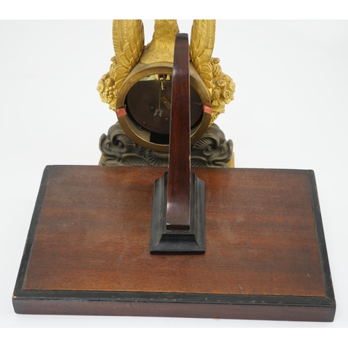 172 - J. Schwearer, Regents Park, a Regency bronze and ormolu mantel timepiece of drum case form with swan... 