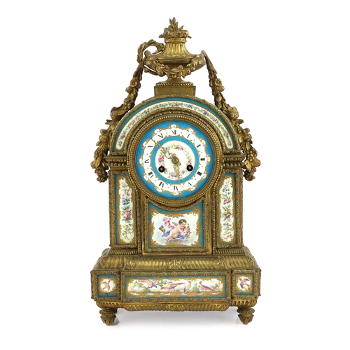 174 - Robin à Paris, a 19th century French ormolu and Sevres style porcelain mantel clock of architectural... 