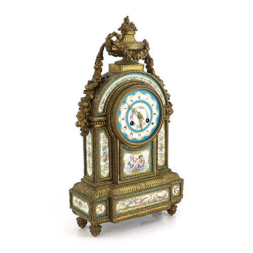 174 - Robin à Paris, a 19th century French ormolu and Sevres style porcelain mantel clock of architectural... 
