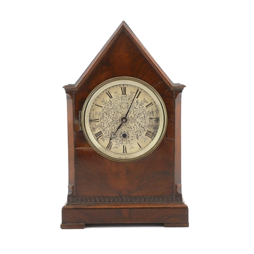 176 - An early Victorian mahogany mantel timepiece with silvered Roman dial and unsigned single fusee eigh... 