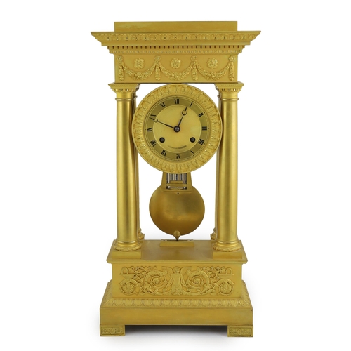 180 - L. Lehodey à Paris, a 19th century French ormolu portico clock of architectural form, decorated with... 