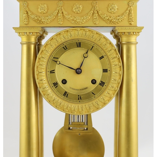 180 - L. Lehodey à Paris, a 19th century French ormolu portico clock of architectural form, decorated with... 