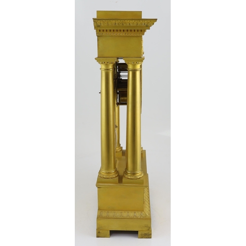 180 - L. Lehodey à Paris, a 19th century French ormolu portico clock of architectural form, decorated with... 