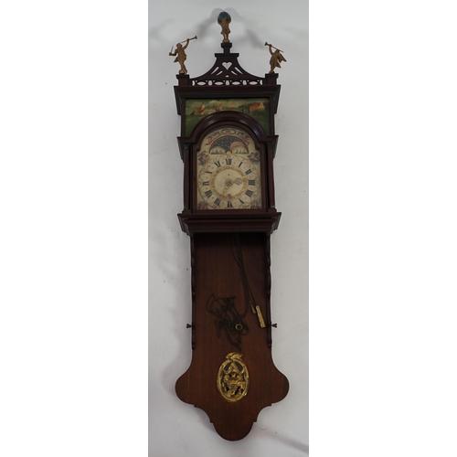 182 - A late 18th century Dutch Frisian Staart oak eight day wall clock with atlas and angel finials, hood... 