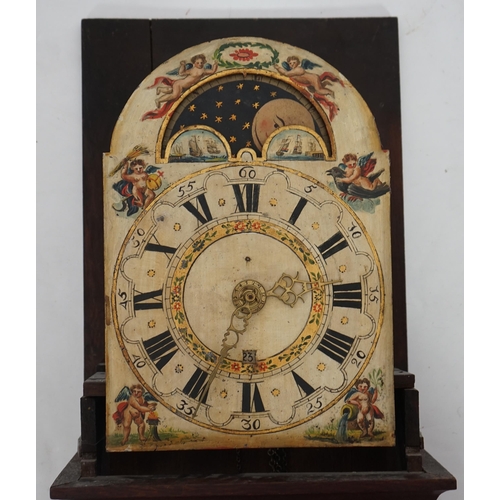 182 - A late 18th century Dutch Frisian Staart oak eight day wall clock with atlas and angel finials, hood... 