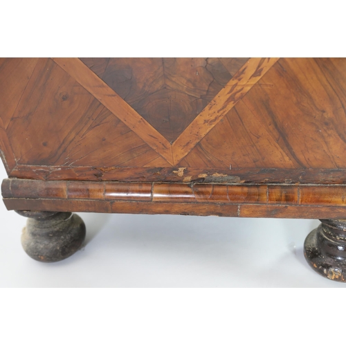 197 - A William and Mary oyster veneered laburnum and walnut chest with scrollwork marquetry to the top, t... 