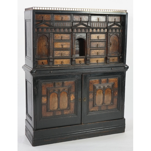 198 - An 18th century and later Dutch walnut ebonised and marquetry inlaid collector's cabinet on stand, t... 