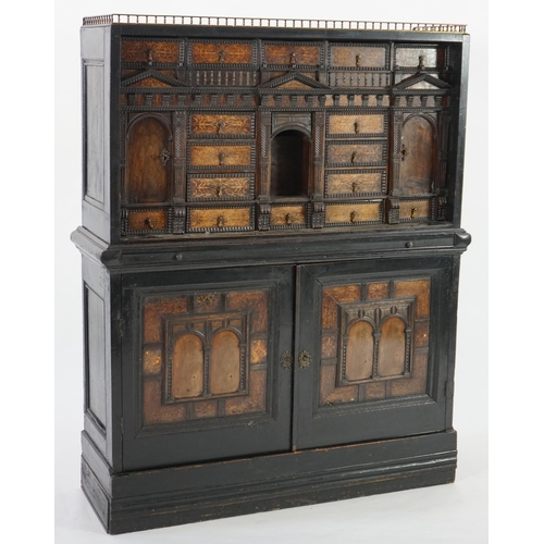 198 - An 18th century and later Dutch walnut ebonised and marquetry inlaid collector's cabinet on stand, t... 