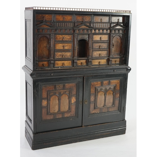 198 - An 18th century and later Dutch walnut ebonised and marquetry inlaid collector's cabinet on stand, t... 