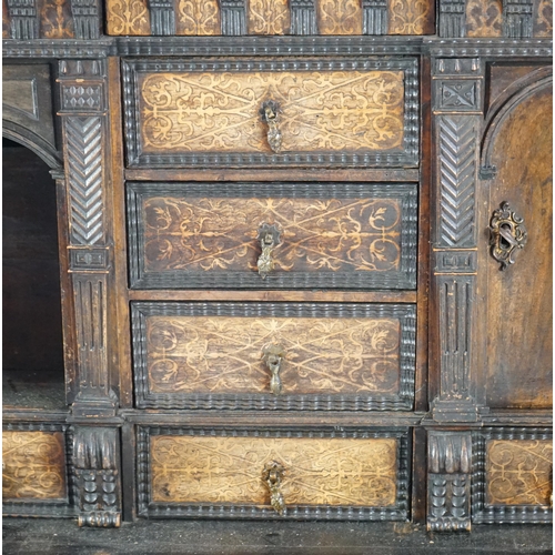 198 - An 18th century and later Dutch walnut ebonised and marquetry inlaid collector's cabinet on stand, t... 