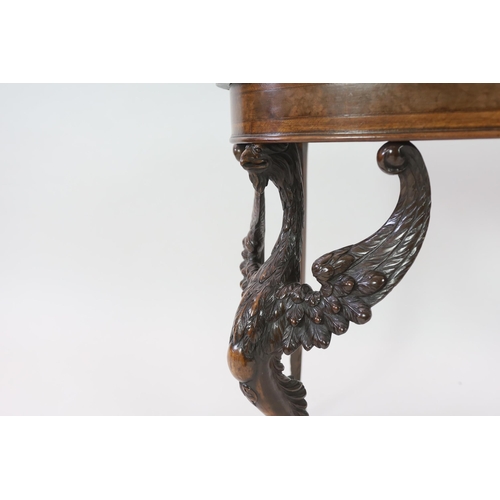 199 - A mid 18th century style walnut card table with crossbanded D shaped burr wood top, on winged eagle ... 