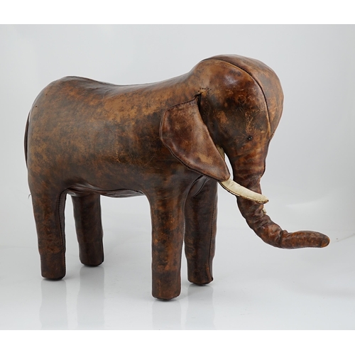 2 - Omersa for Liberty & Co., a brown leather model of an elephant with button eyes and white leather tu... 