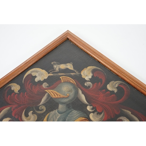 21 - An early 19th century oil on canvas hatchment with coat of arms with hare and helm crest, 159 x 159c... 