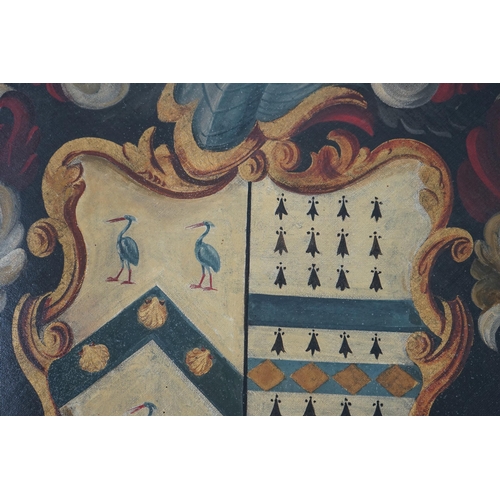 21 - An early 19th century oil on canvas hatchment with coat of arms with hare and helm crest, 159 x 159c... 