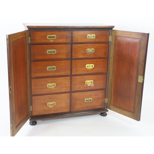 210 - An unusual William IV ebony and mahogany cigar cabinet with rectangular top and two panelled doors e... 