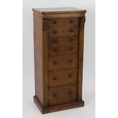 217 - A Victorian figured walnut secretaire Wellington chest fitted two long, double dummy secretaire and ... 