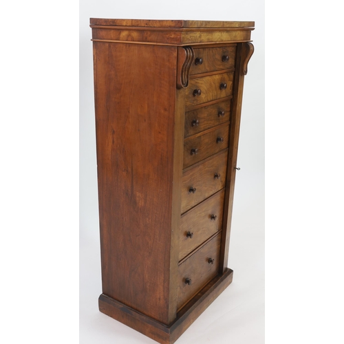 217 - A Victorian figured walnut secretaire Wellington chest fitted two long, double dummy secretaire and ... 