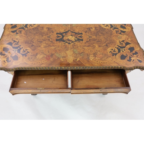 218 - A good Victorian ormolu mounted walnut and marquetry centre table, the serpentine rectangular top in... 