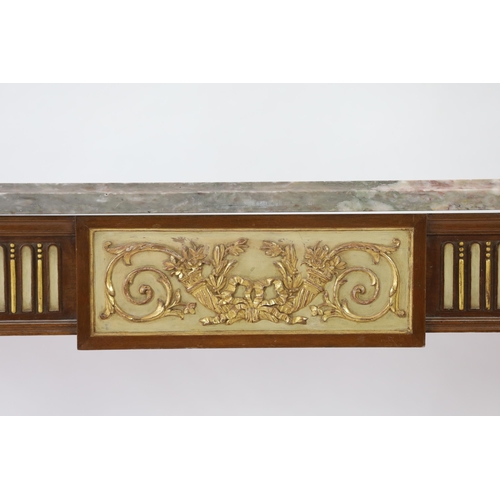 225 - An early 20th century Adam revival part painted and gilt mahogany console table with variegated grey... 