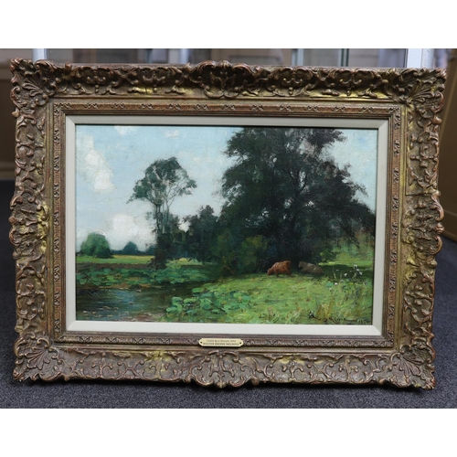 239 - Walter Brodie Melrose (19th C.) 'Cattle by a stream, 1894'oil on canvassigned and dated 189429 x 44c... 